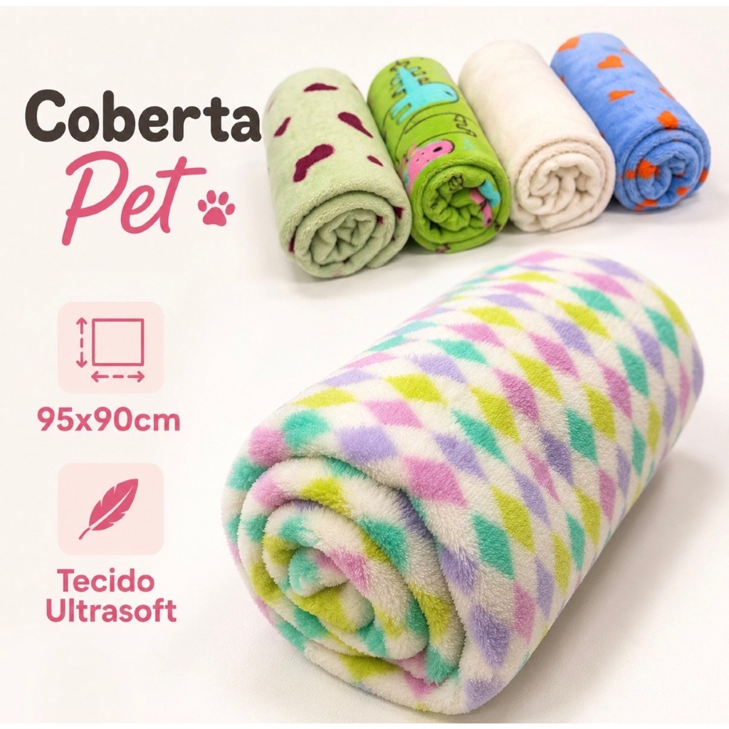 Cobertor PET 95X90CM - Coberta para Cachorros, Gatos, Cães - Manta Fofinha