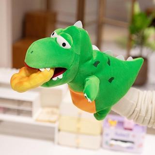 Ganancioso pequeno dinossauro boneca mão fantoche luvas brinquedo de pelúcia pode abrir boca boneca língua da barriga bo