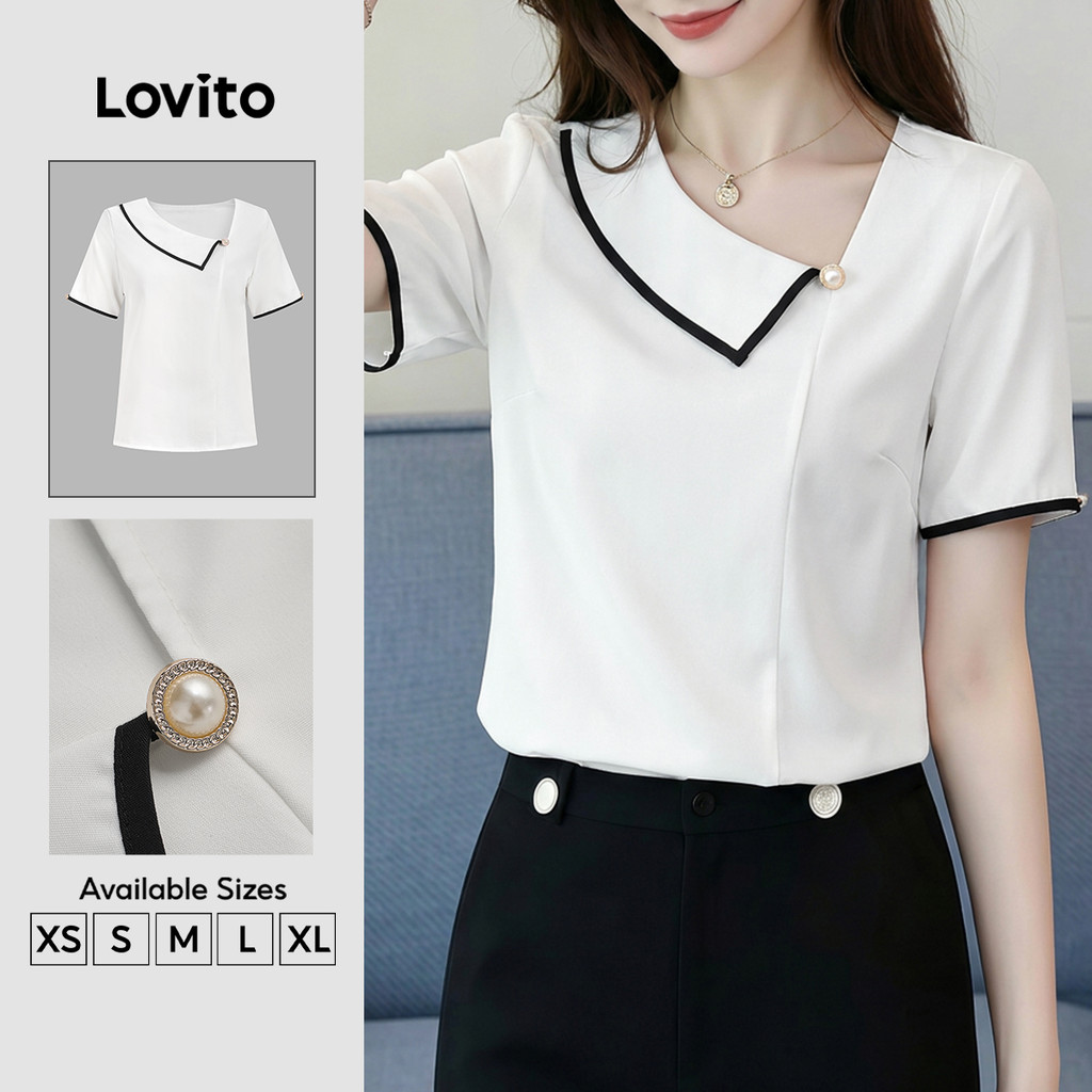 Lovito Blusa Elegante Colorida Assimétrica Primavera/verão Blusa Branca para Mulheres BLK8P2D740