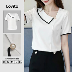 Lovito Blusa Elegante Colorida Assimétrica Primavera/verão Blusa Branca para Mulheres BLK8P2D740
