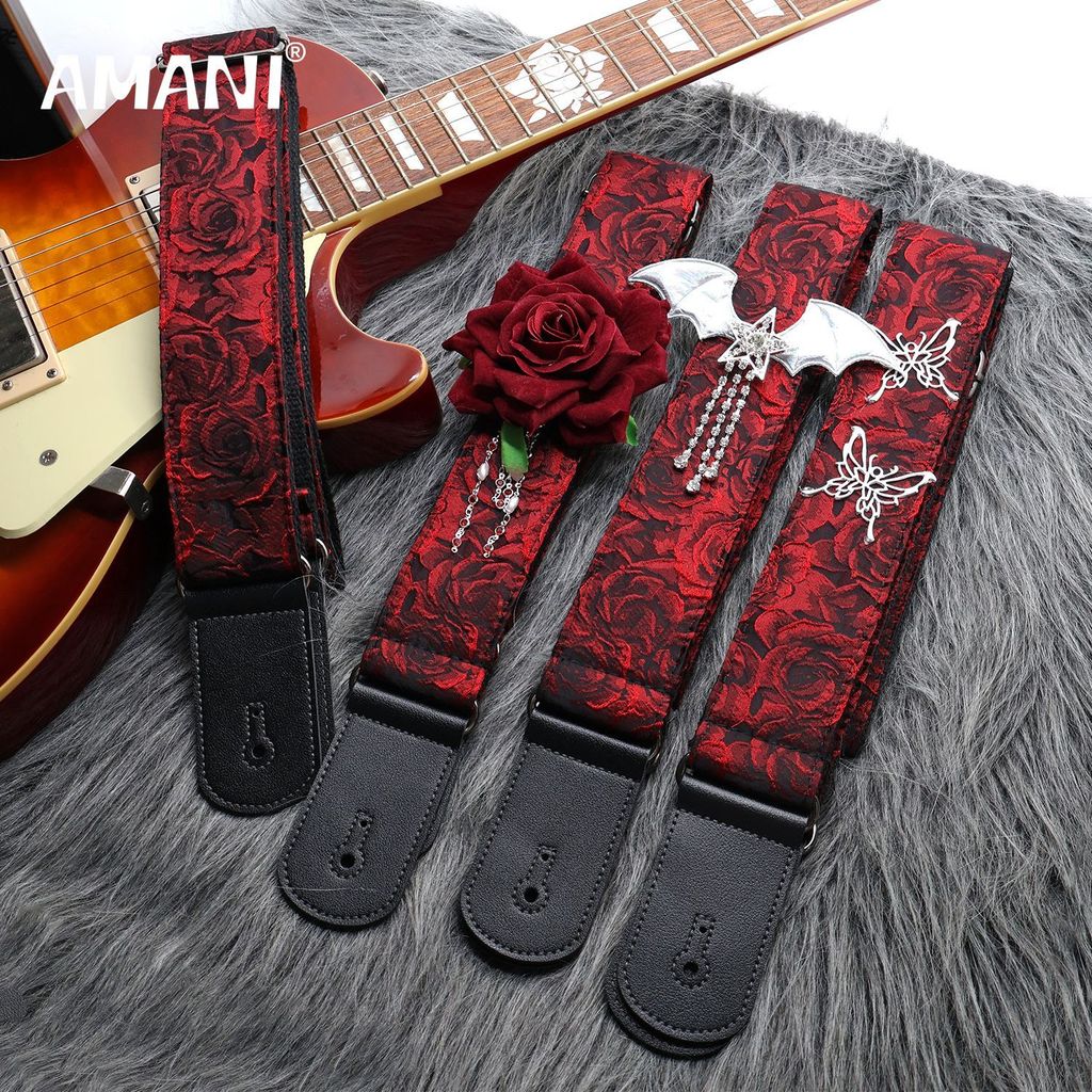 Bonito Rock guitarra cinta alça de ombro rosa cinta Ukulele baixo guitarra elétrica cinta
