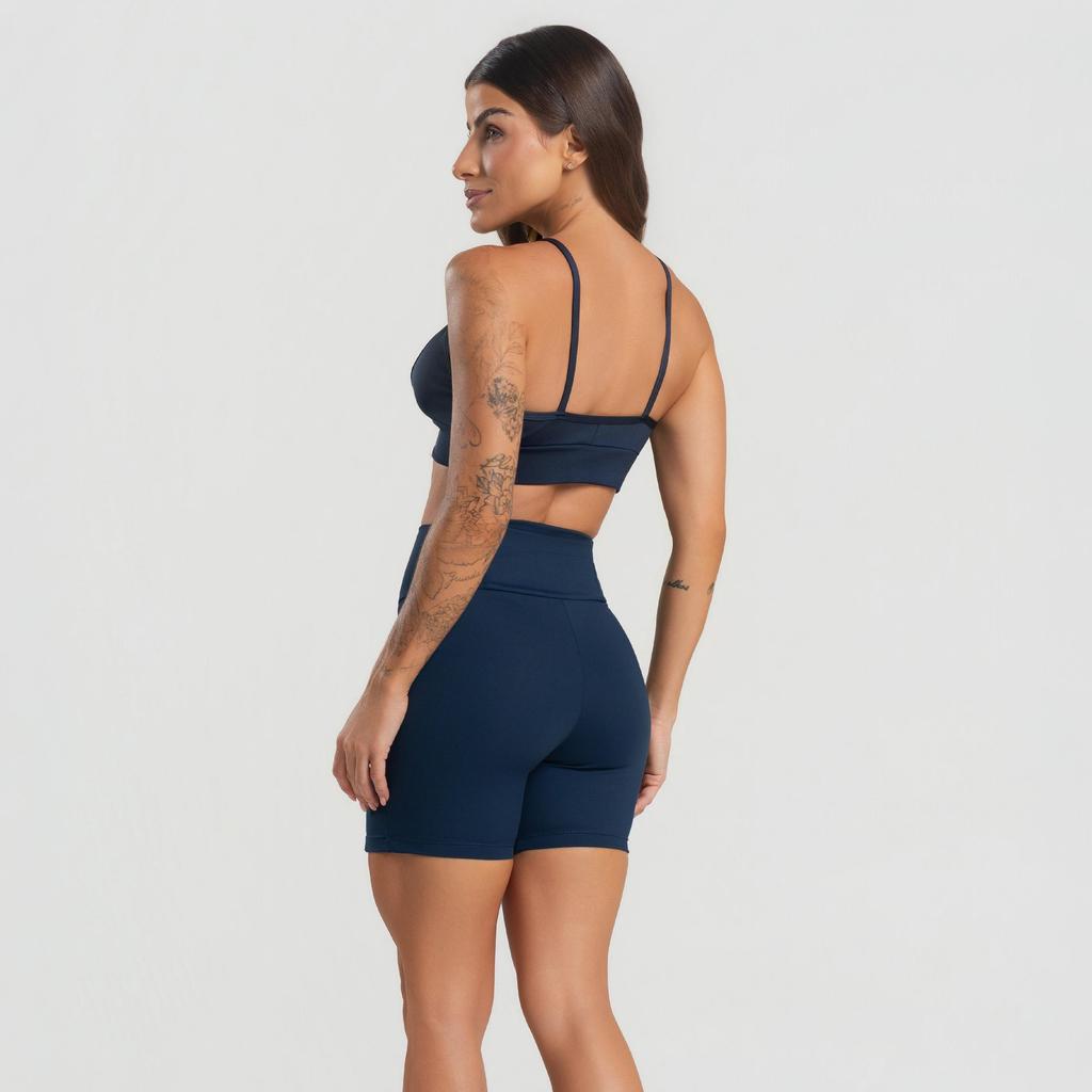 Conjunto Fitness Poliamida Com Bolso Top Alça Fina Decote V Costas Reta Short Liso Cós V Academia Treino · foto 2