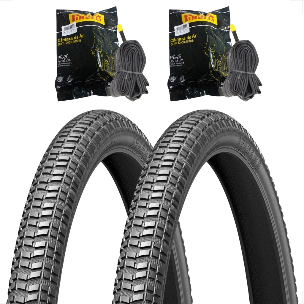 Par Pneu Levorin Atacama Aro 26 x 1.95 + Par Camara de ar Pirelli bico grosso Bicicleta Bike Mtb Dh