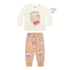 Pijama Longo Infantil Menina Cupcake Elian Bege