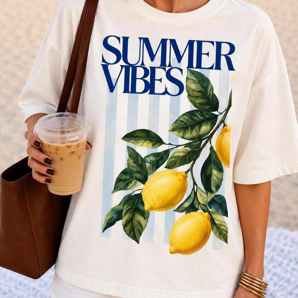 Camiseta T-shirt  Feminina 100% Algodão Feminina Estilosa Confortável Frutas Tropicais - Envio Imediato