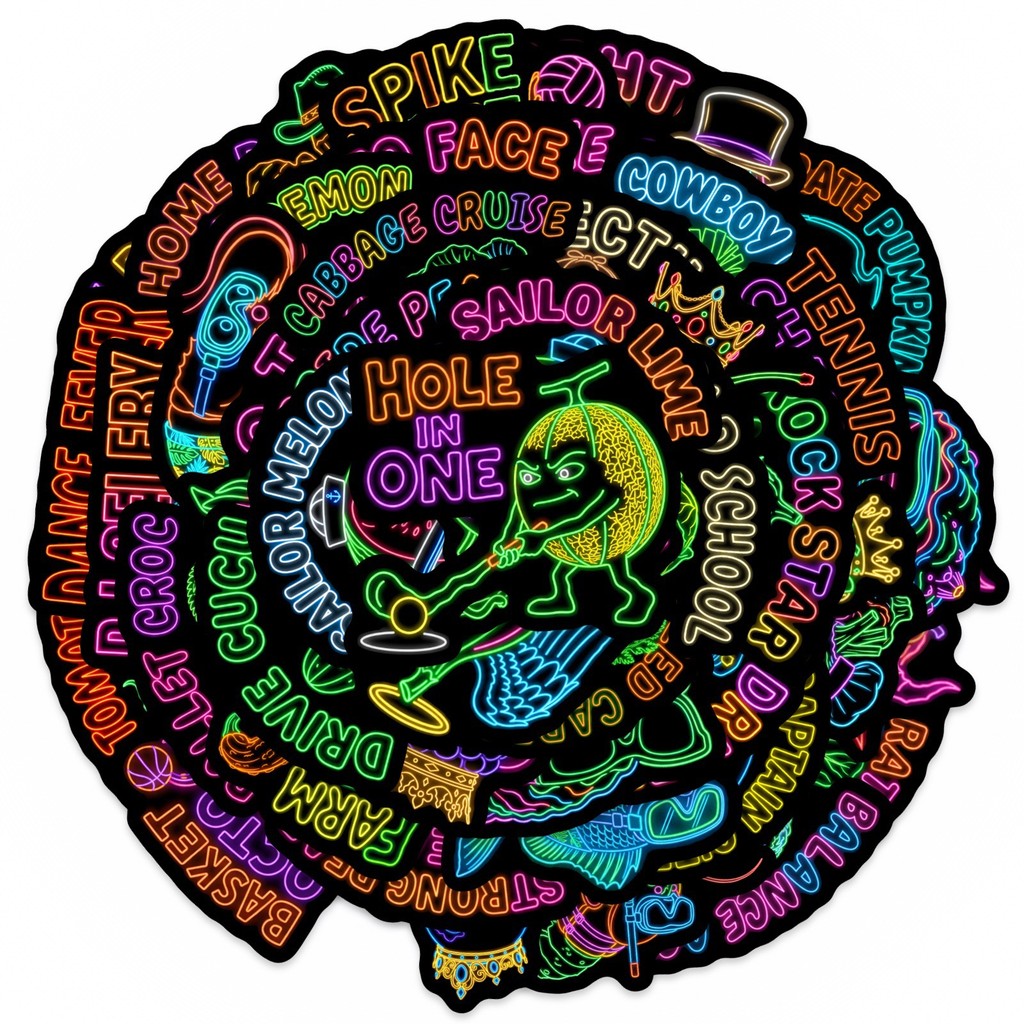 Adesivos Neon Antropomórficos De Frutas Vegetais Cyberpunk 50 Folhas , Decorativos Brilhantes Para Copo E Álbum De Recor