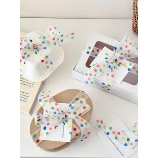 Estilo coreano ins estilo creme bolinhas fita arco tecido diy artesanal buquê fita bolo de aniversário embrulho fita