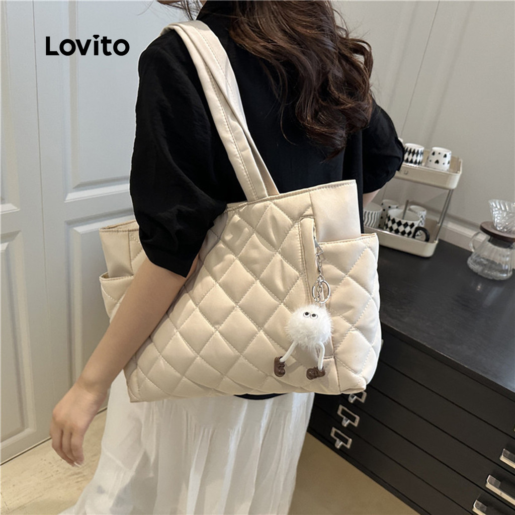 (Casual) Lovito Bolsa De Ombro Acolchoada Em Tecido Resistente Para Viagens Uso Diário Escola/estudantis Estilo Coreano Para Mulheres LFA98022 · foto 2