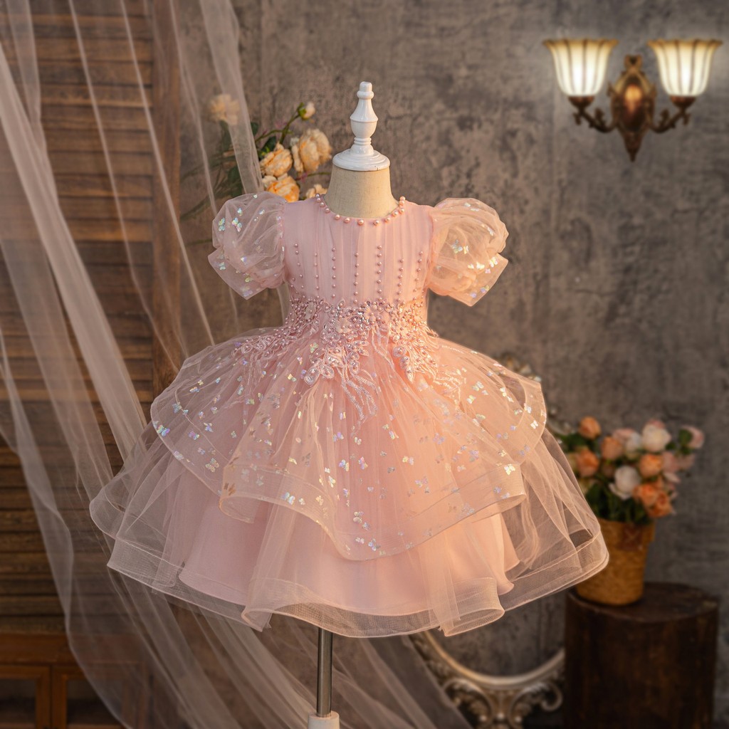 Vestido De Festa Infantil Vestido De Princesa Manga Puff Comércio Exterior Flor Menina Vestido Curto Estampado Vestido D
