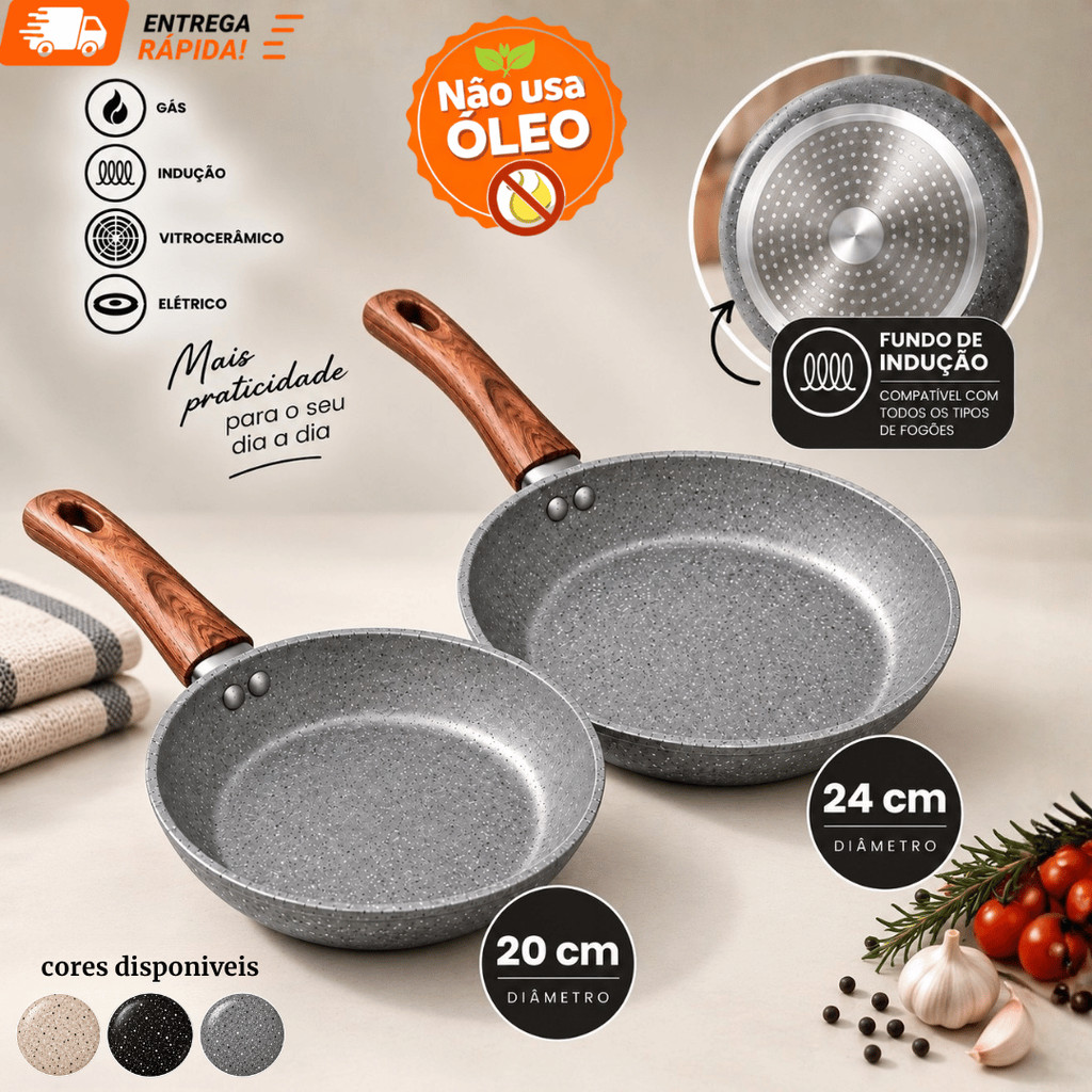 Frigideira Revestimento Cerâmico 20cm 24cm Antiaderente Grafite Bege Preto Panela Fritar Cozinhar Cinza Grande Pequena