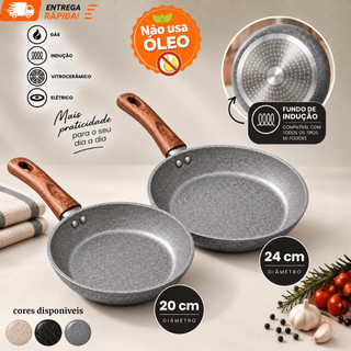 Frigideira Revestimento Cerâmico 20cm 24cm Antiaderente Grafite Bege Preto Panela Fritar Cozinhar Cinza Grande Pequena