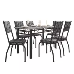 Conjunto Sala De Jantar Mesa Tampo Granito 1,40m Com 6 Cadeiras Diana Preto / Mosaico Artefamol
