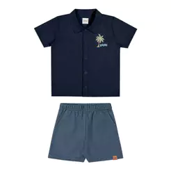 Conjunto Infantil Menino Social Com Bordado Elian Azul