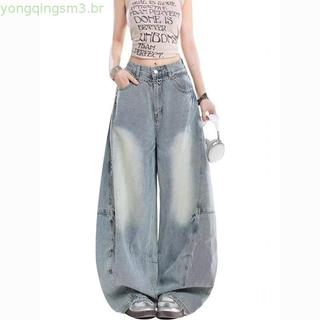 American Retro Hip-Hop Street Light Blue Machete Jeans Feminino 2026 Calças Soltas De Perna Larga