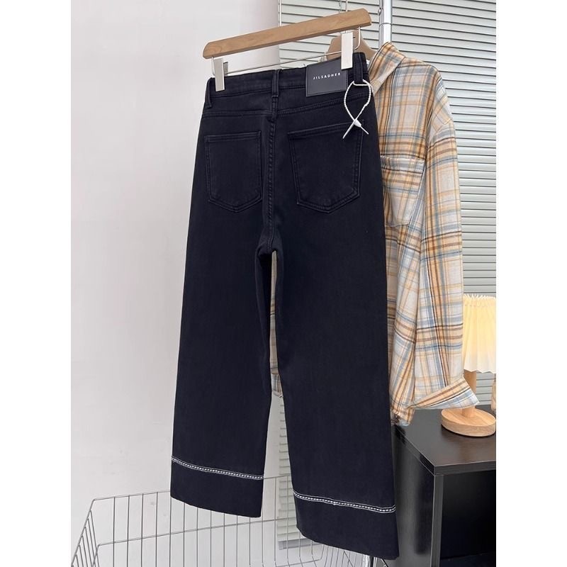 Novo estilo mais magro olhar preto elástico calças de brim retas femininas tornozelo-perna calças forma pêra pequeno est