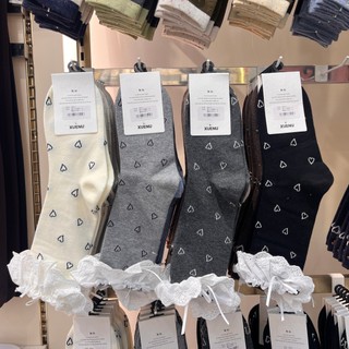 XUE NU Bota Escrava Meias Femininas de Algodão Cor Sólida Amor Meias Tubo Médio Guarnição de Renda Meias Menina Bowknot 