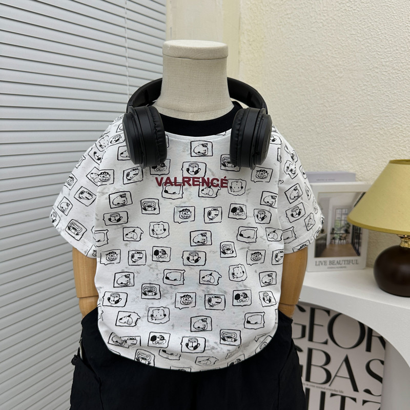 Meninos verão puro algodão de manga curta camiseta 2025 novo estilo crianças versão coreana fina meia manga meninos verã