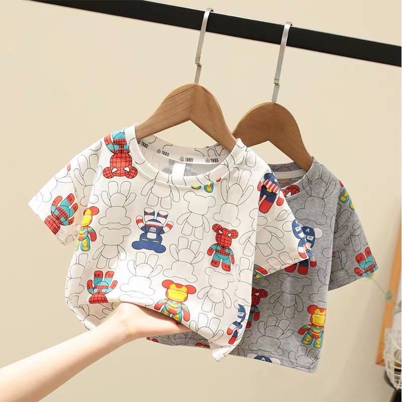 Meninos camiseta de manga curta algodão puro 2024 verão novo estilo crianças bebê camiseta crianças dos desenhos animado