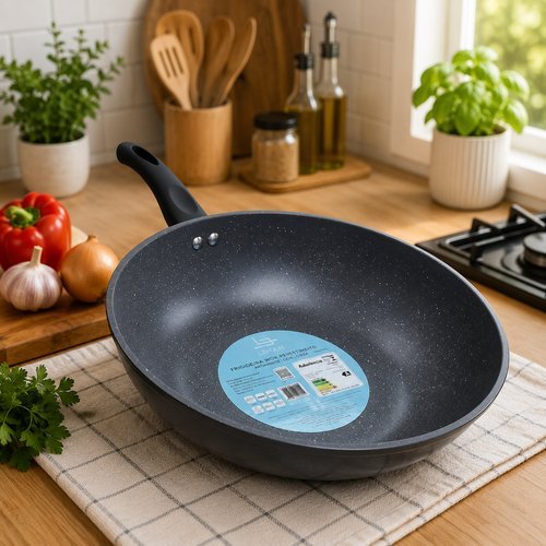 Frigideira Wok Nanocerâmica Alumínio 28cm 3,6 Litros Preta Lehavi