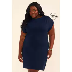 Vestido Feminino Pregas nos Ombros Marialícia Azul