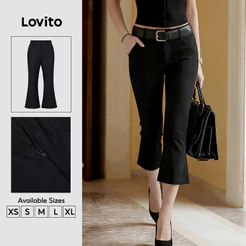 Lovito Calça Casual para O Dia a Dia Clássica e Versátil Preta Feminina para primavera/verão PTK9P2D618