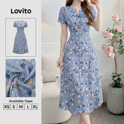 Lovito Vestido Elegante com Flores e Zíper Linha Estruturada Primavera/verão Feminino DRK9P2D594