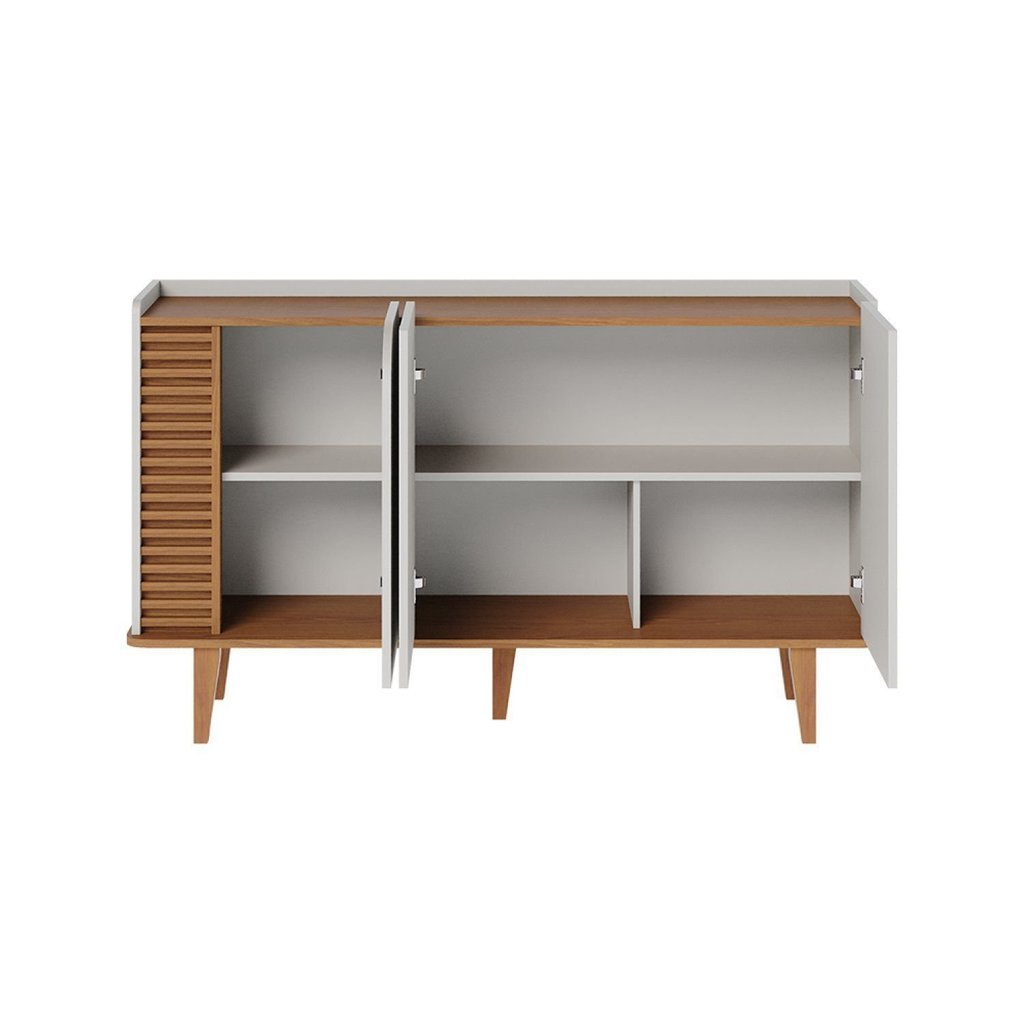 Buffet para Sala de Jantar 3 Portas Pés de Madeira Maciça Jurerê Off White com Freijó Bege/Matte Off White · foto 2