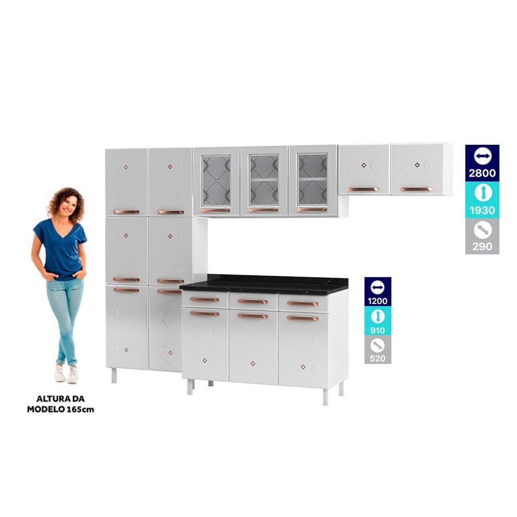 Cozinha Completa Modulada 14 Portas 2 Gavetas 3 Vidros Mirage New Branco Branco · foto 2