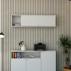 Armário Aéreo com Nicho e Porta Basculante 35x135x35cm Branco Branco