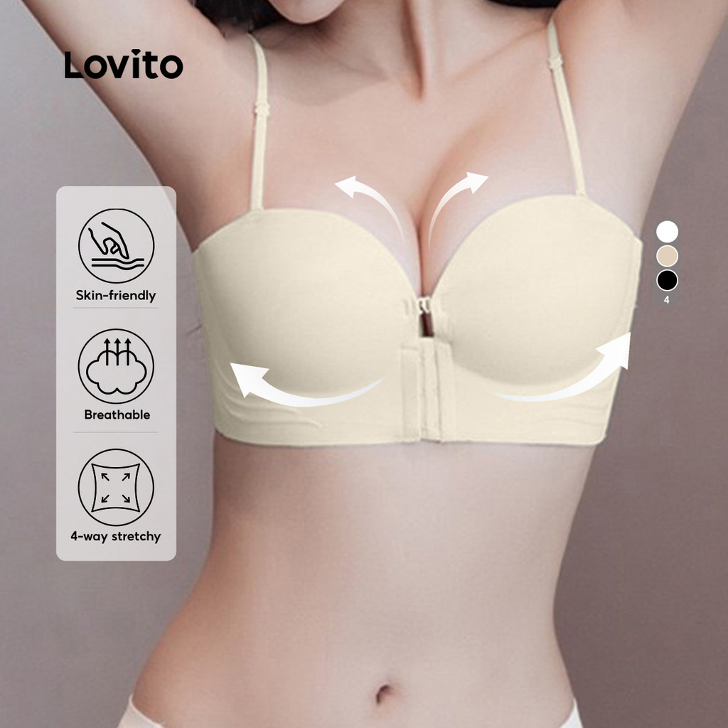 Lovito Casual Bralette De Pele Macia Com Botões Na Frente Sutiã De Verão Bojo Para Mulheres LNM66068