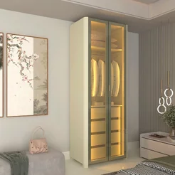 Módulo Guarda-Roupa Reflecta 2 Portas com LED 100% MDF Innova Bege/Off White