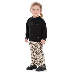 Conjunto Longo Infantil Menina Flowers Colorittá Preto