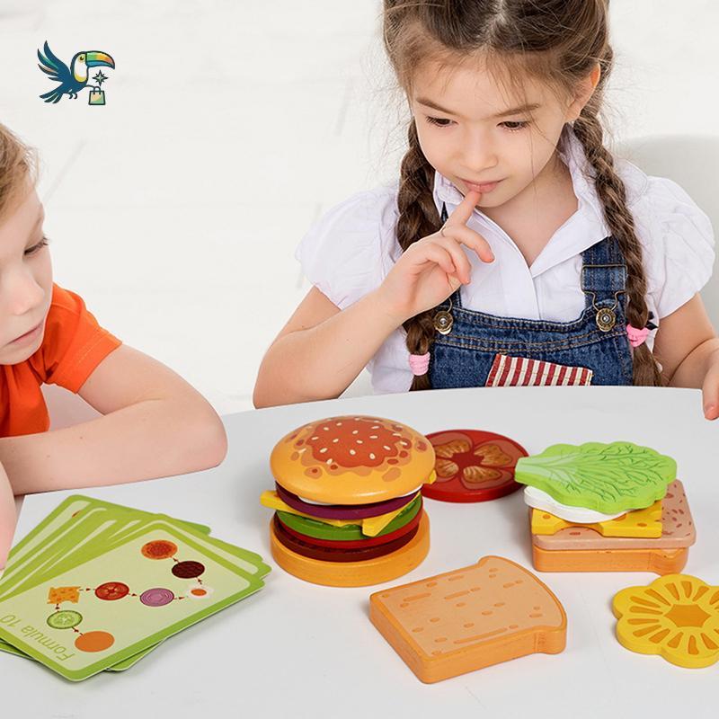 Sanduíche De Madeira Hamburgo Staing Brinquedos Para Crianças E Montessori Pré-Escolar Educativos Habilidade Motora Fina