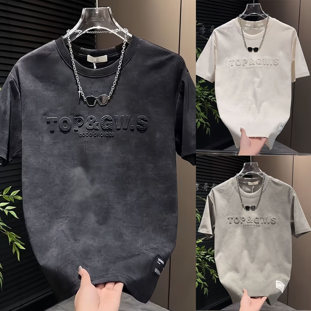 Simples camiseta de manga curta verão solto camiseta na moda estilo americano 2026 novo estilo pesado menino topo mascul