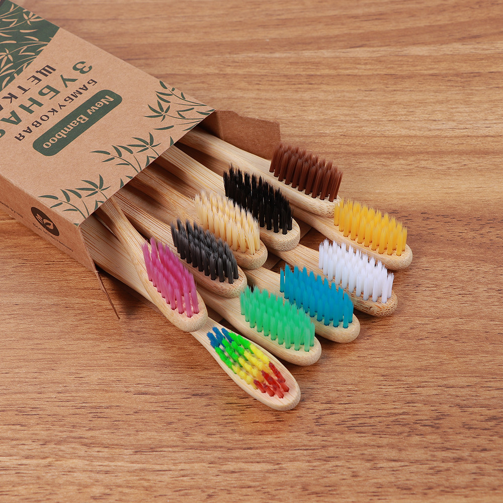 10 Pçs Escova De Dentes De Bambu Natural Conjuntos Cerdas Macias Carvão Eco Escovas Dental Cuidados Orais