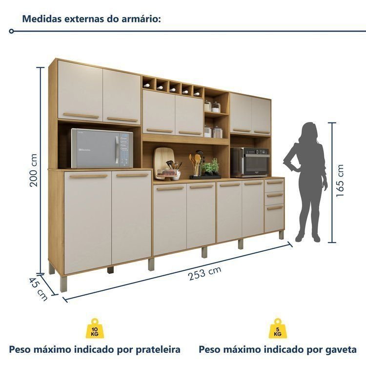 Armário para Cozinha 13 Portas 2 Gavetas Ágata Bege/Cinamomo/Off White Cinamomo/Off White · foto 2