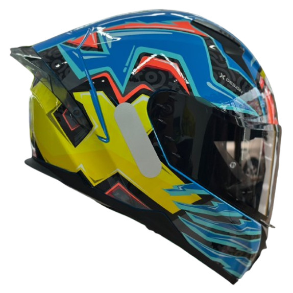 Capacete Texx Raptor + Brinde Viseira Fumê e Aerofólio - Arcade Azul e Amarelo