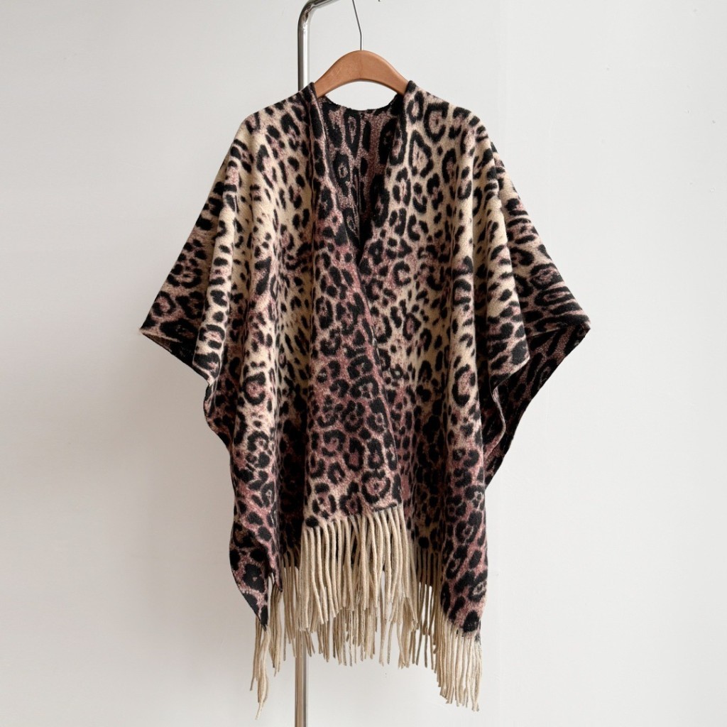 Lenço com estampa de leopardo novo cardigã xale engrossado imitação de caxemira capa dividida Fashion