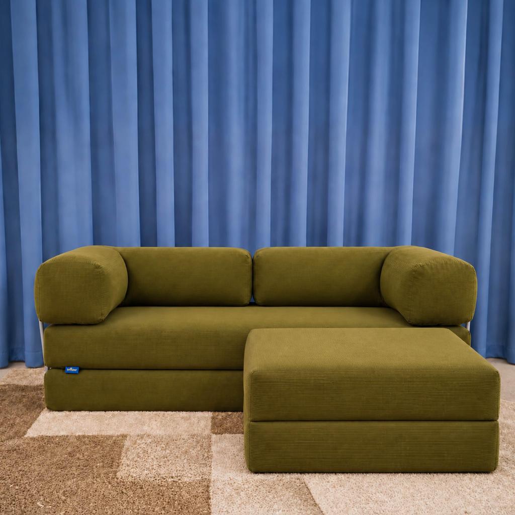 Sofá-Cama Flowin Cotelê Retratil vai na caixa com Chaise