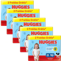 Kit 5 Fraldas Huggies Tripla Proteção Meguinha XG - 140 Tiras