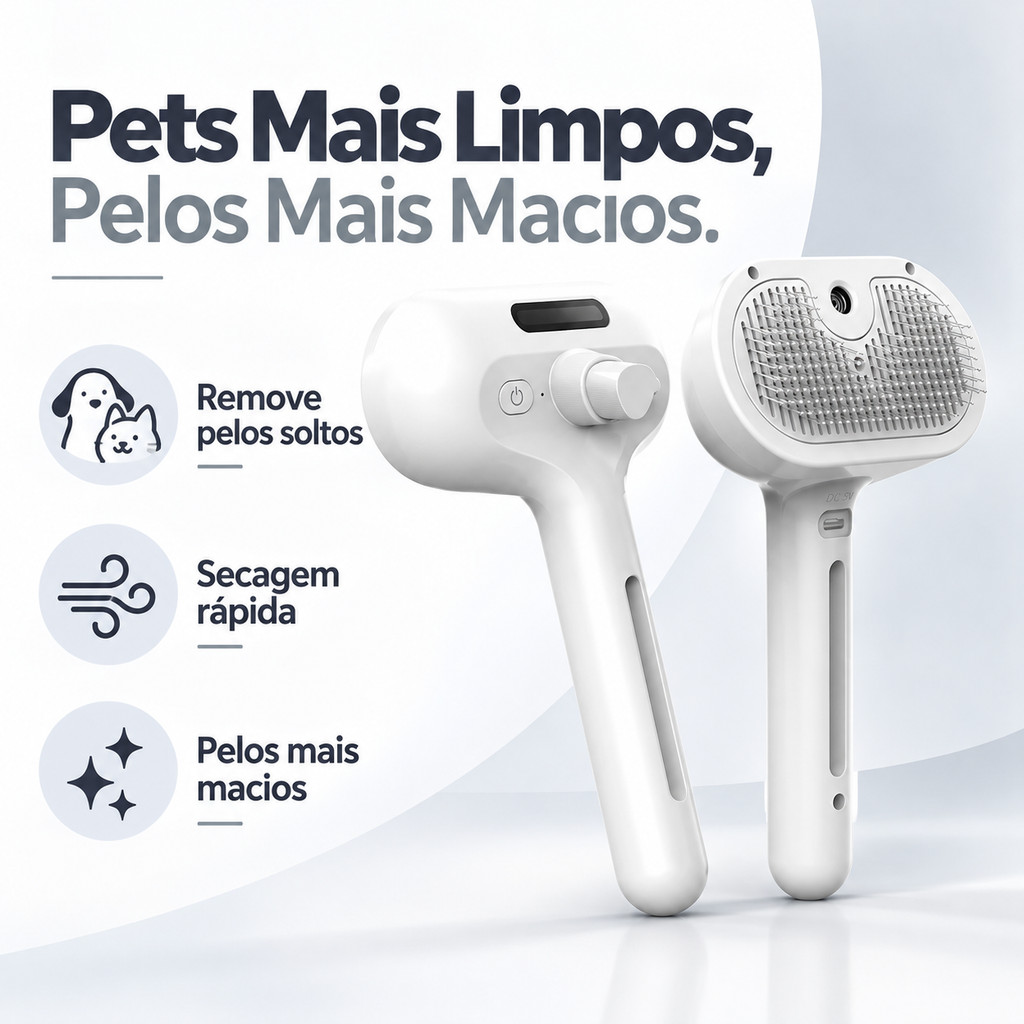 Escova para Pets 3 em 1 com Spray de Água para Remover Pelos Soltos e Pentear