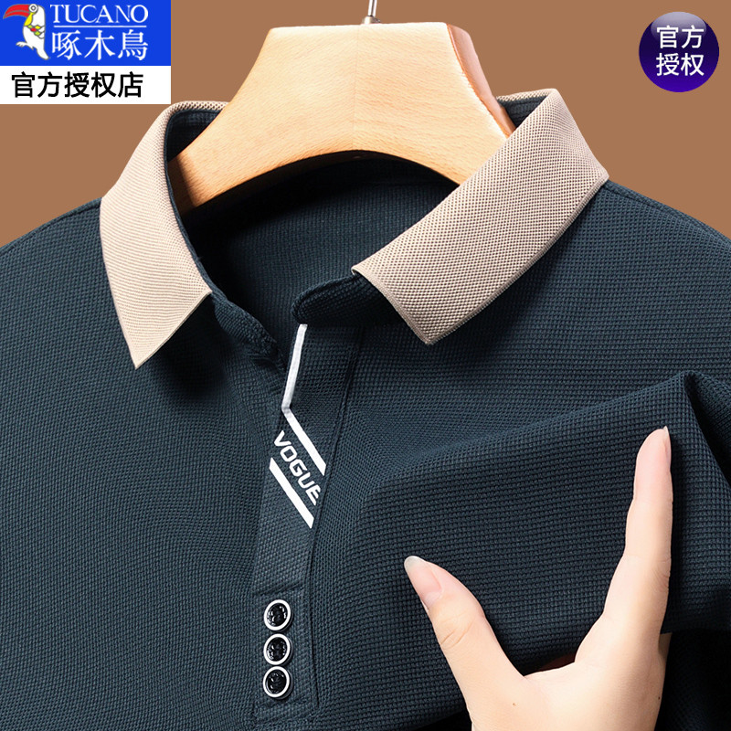 Woodpecker manga comprida camiseta masculina primavera lapela moletom 2025 novo estilo pele-amigável solto Casual sob