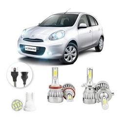 Lâmpadas Ultra Led Nissan March 20000lm Alto Baixo e Milha + Pingo Led