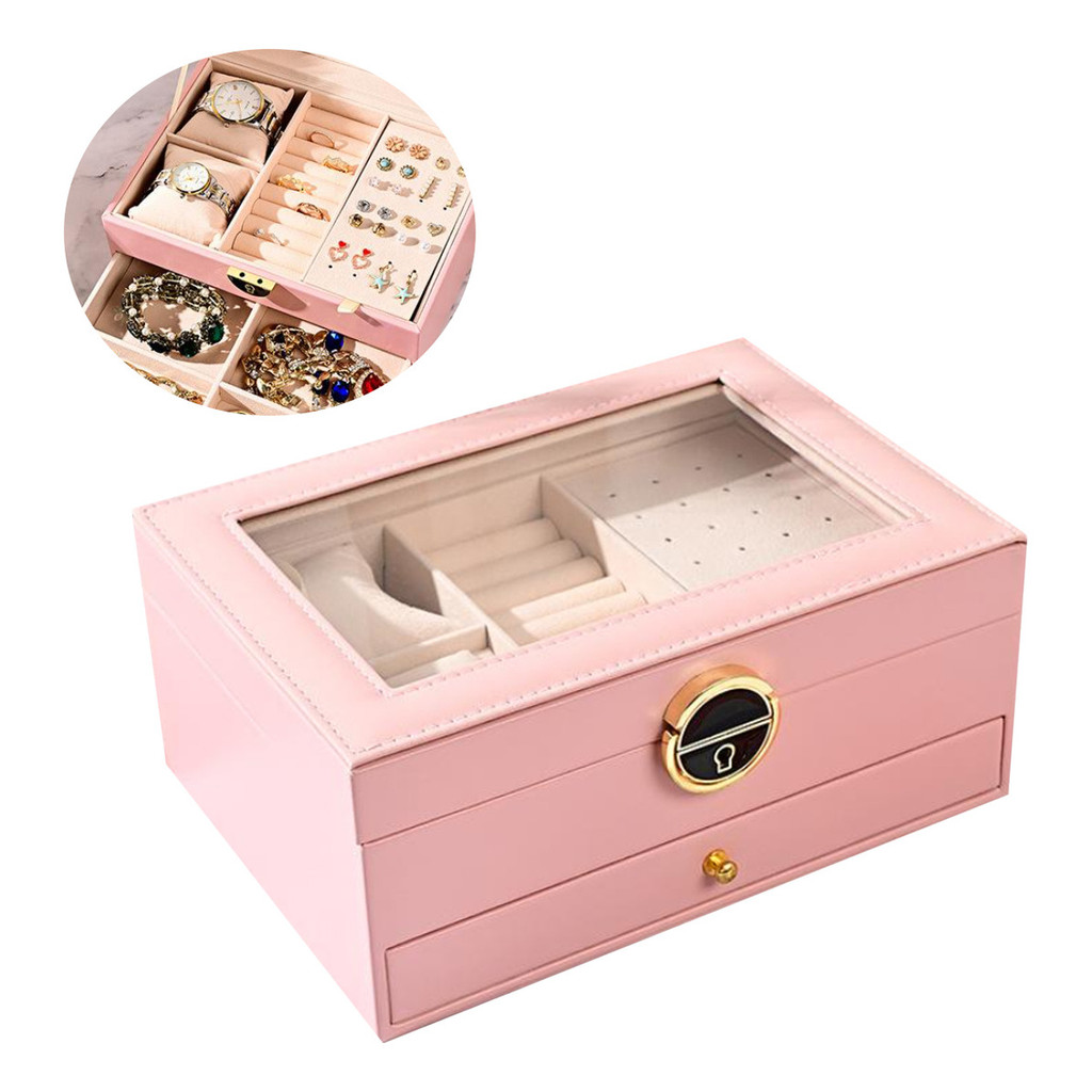 Porta-jóias 2 Andares Teto Transparente Tranca Caixa Jóias Variado em Oferta na Shopee