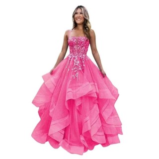 Vestido Longo de Princesa Feminino Azul Verde Roxo Rosa Champanhe Festa de 15 Anos Quinceañera