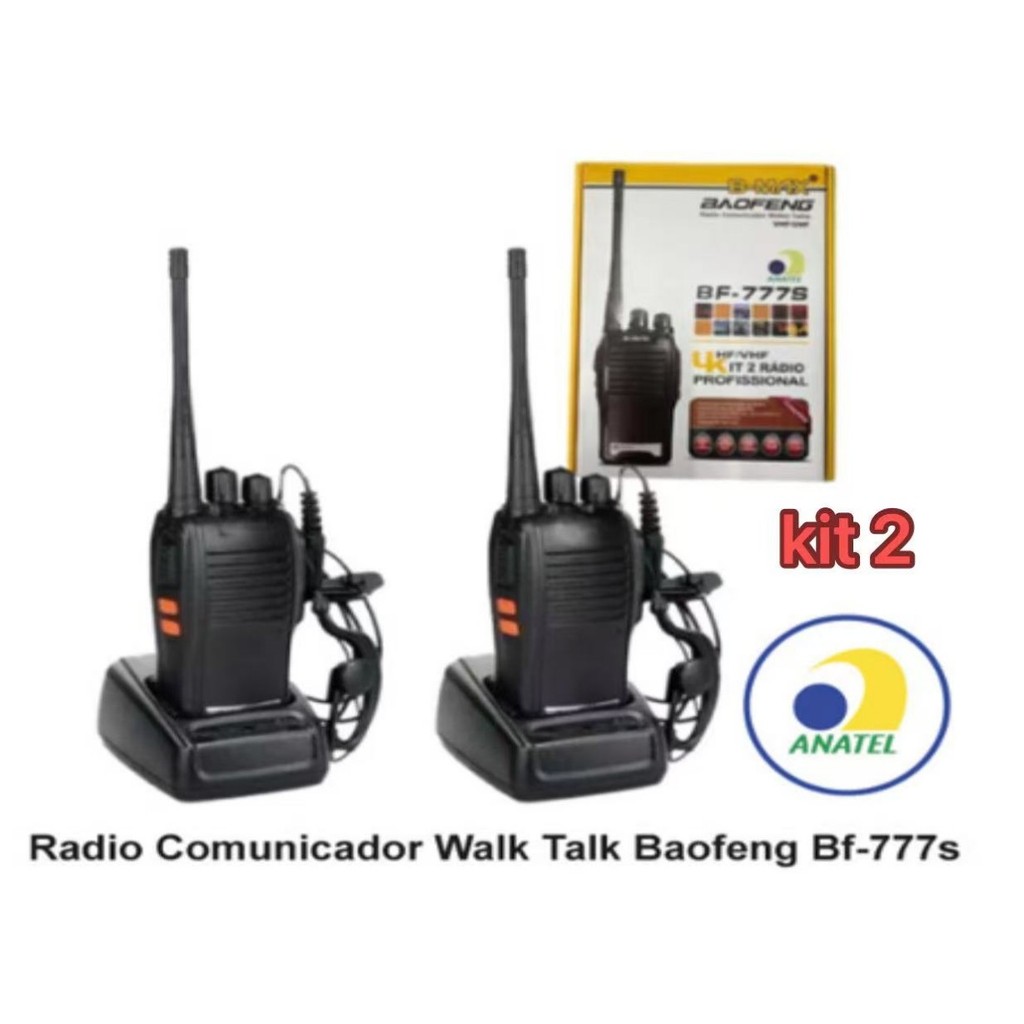 Kit 2 Rádio Comunicador Walk Talk Baofeng 777s com 16 Canais Alcance de 5 - 12 Km 4 Duas Pçs