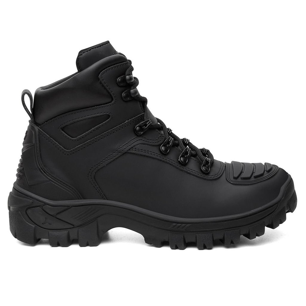 Bota Shelga Militar Tática Couro Nobre Bico PVC Protetor Frontal de Borracha - Black