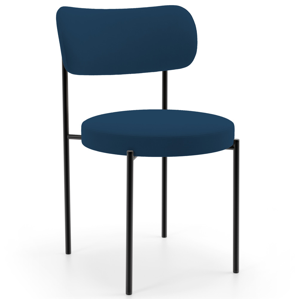 Cadeira Decorativa Estofada Para Sala De Jantar Louise L02 Suede Azul Marinho  - Lyam Decor
