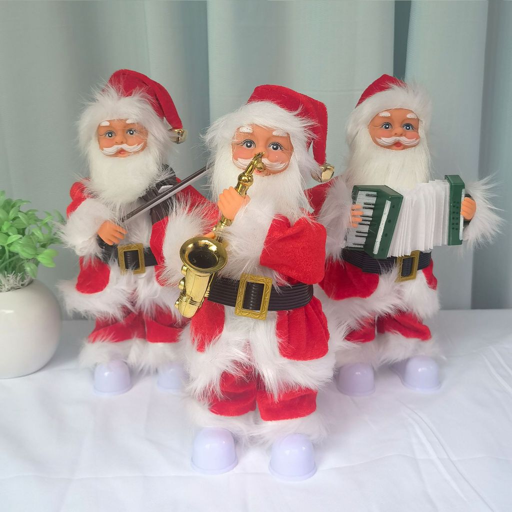 Natal brinquedos elétricos instrumentos musicais papai noel com instrumentos musicais saxofone órgão violino ornamentos