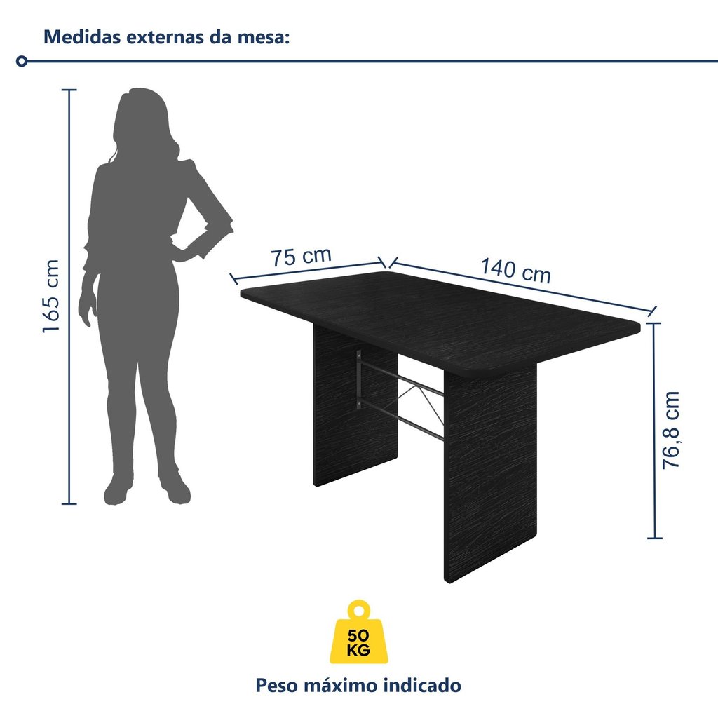 Detalhes do Mesa Retangular Tampo 140x75cm Base Ardósia Indiano Ardósia Indiano